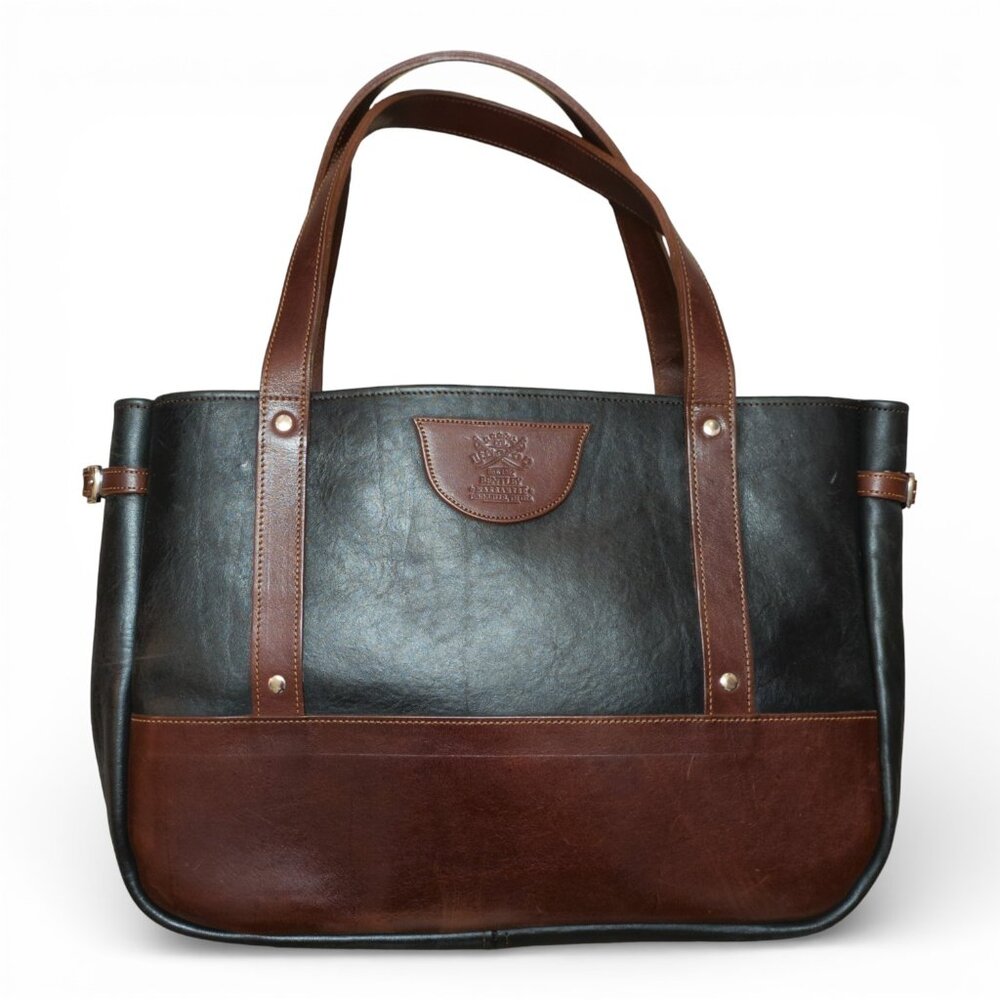 Colonel Littleton Bentley Leather Tote — Black & Brown Steerhide, Made in USA